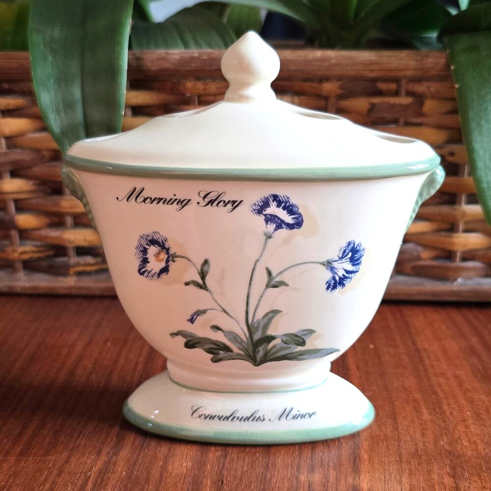 Vintage Waverly Garden Images Toothbrush Holder Green Cream Garden Cottagecore